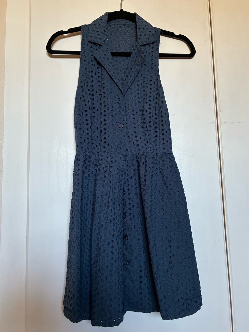 Navy blue casual button-up dress, fits size S